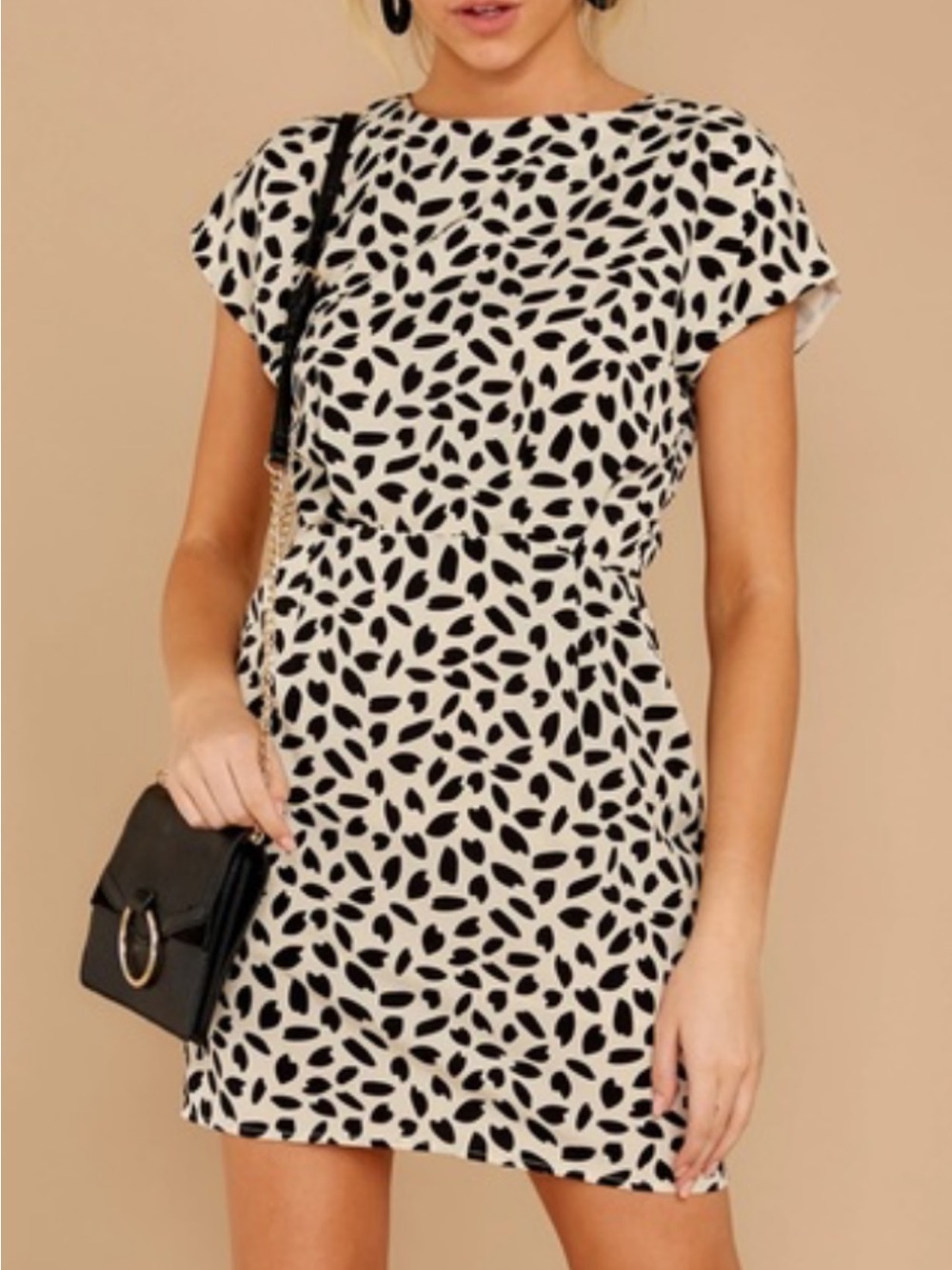 Vici Cream Mini Dress with Black Leaf Print